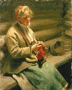Anders Zorn Dalecarlian Girl Knitting. Cabbage Margit, Sweden oil painting artist